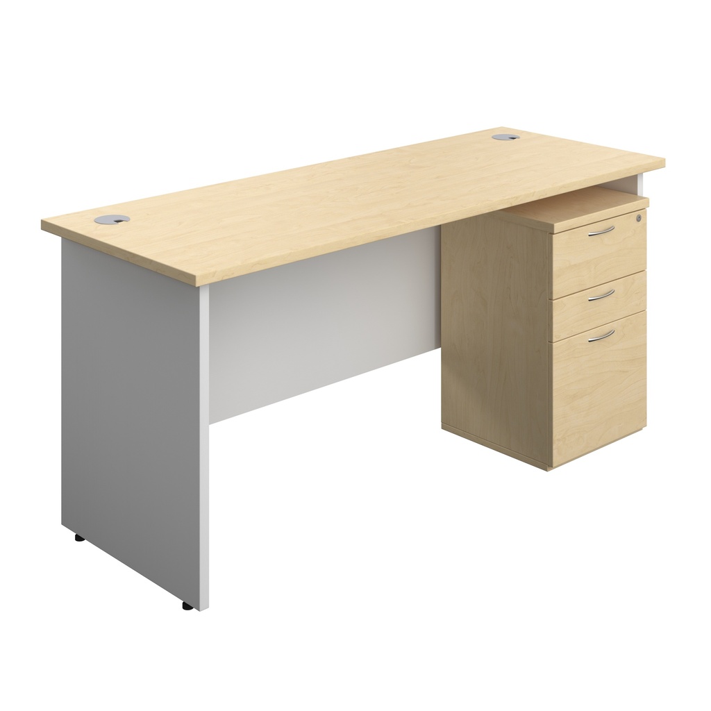 Panel Plus Rectangular Desk + 3 Drawer High Mobile Pedestal Bundle (FSC) | 1600X600 | Maple/White | 
