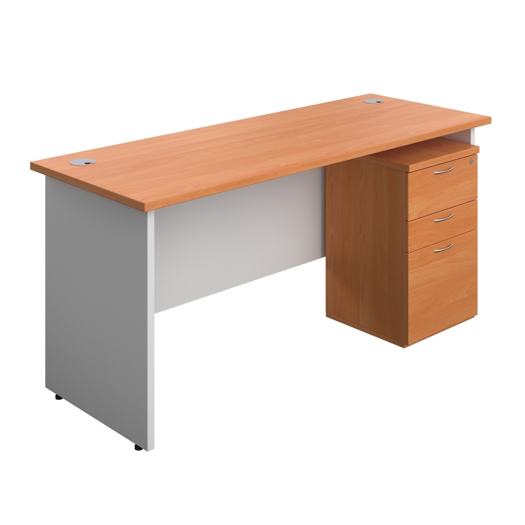 Panel Plus Rectangular Desk + 3 Drawer Under Desk Pedestal Bundle (FSC) | 1600X600 | Beech/White | 