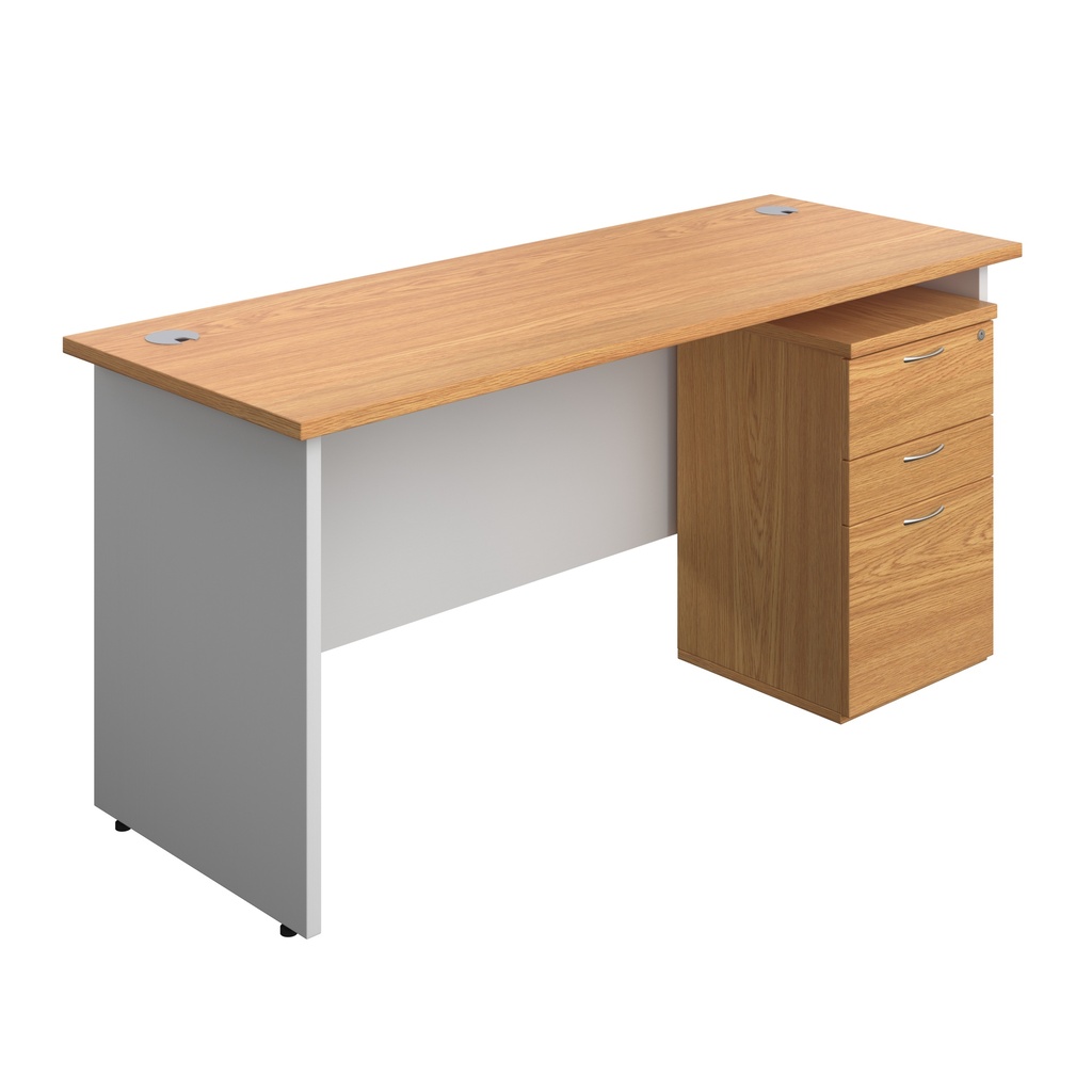 Panel Plus Rectangular Desk + 3 Drawer Under Desk Pedestal Bundle (FSC) | 1600X600 | Nova Oak/White | 