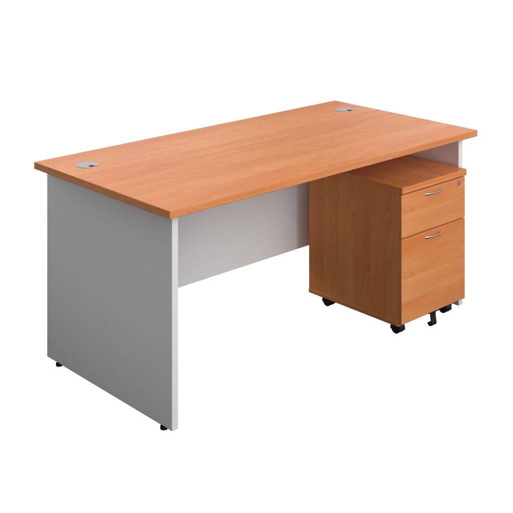 Panel Plus Rectangular Desk + 2 Drawer Mobile Pedestal Bundle (FSC) | 1600X800 | Beech/White | 