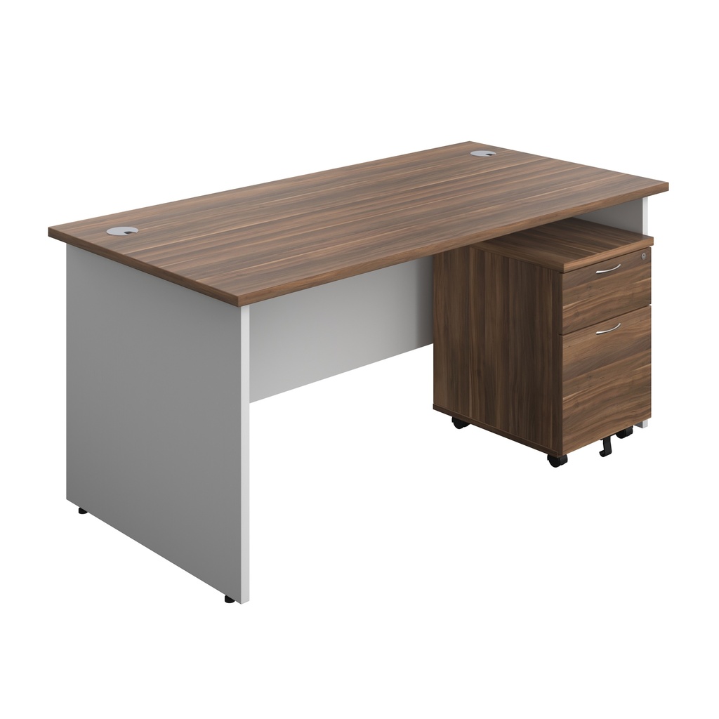 Panel Plus Rectangular Desk + 2 Drawer Mobile Pedestal Bundle (FSC) | 1600X800 | Dark Walnut/White | 