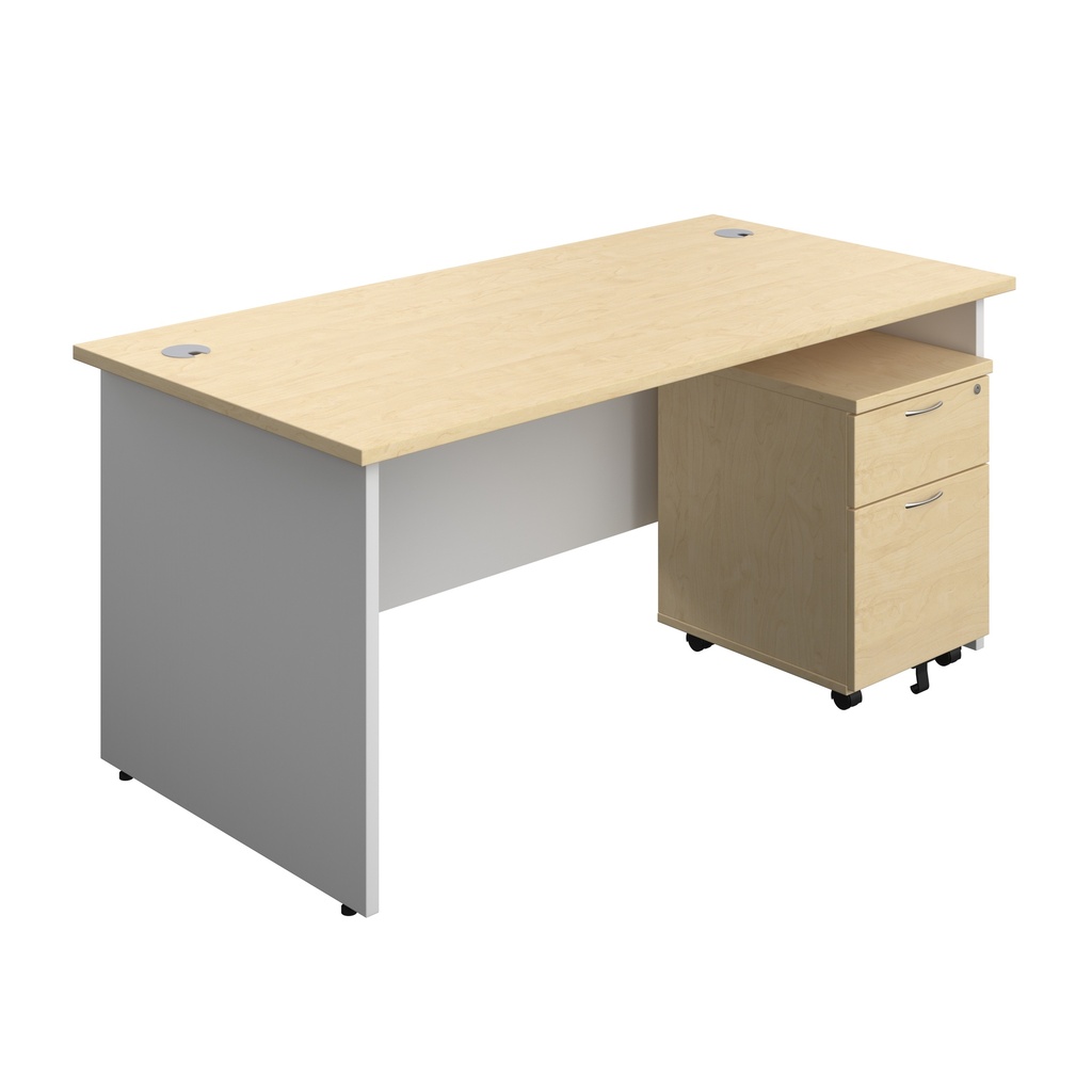 Panel Plus Rectangular Desk + 2 Drawer Mobile Pedestal Bundle (FSC) | 1600X800 | Maple/White | 