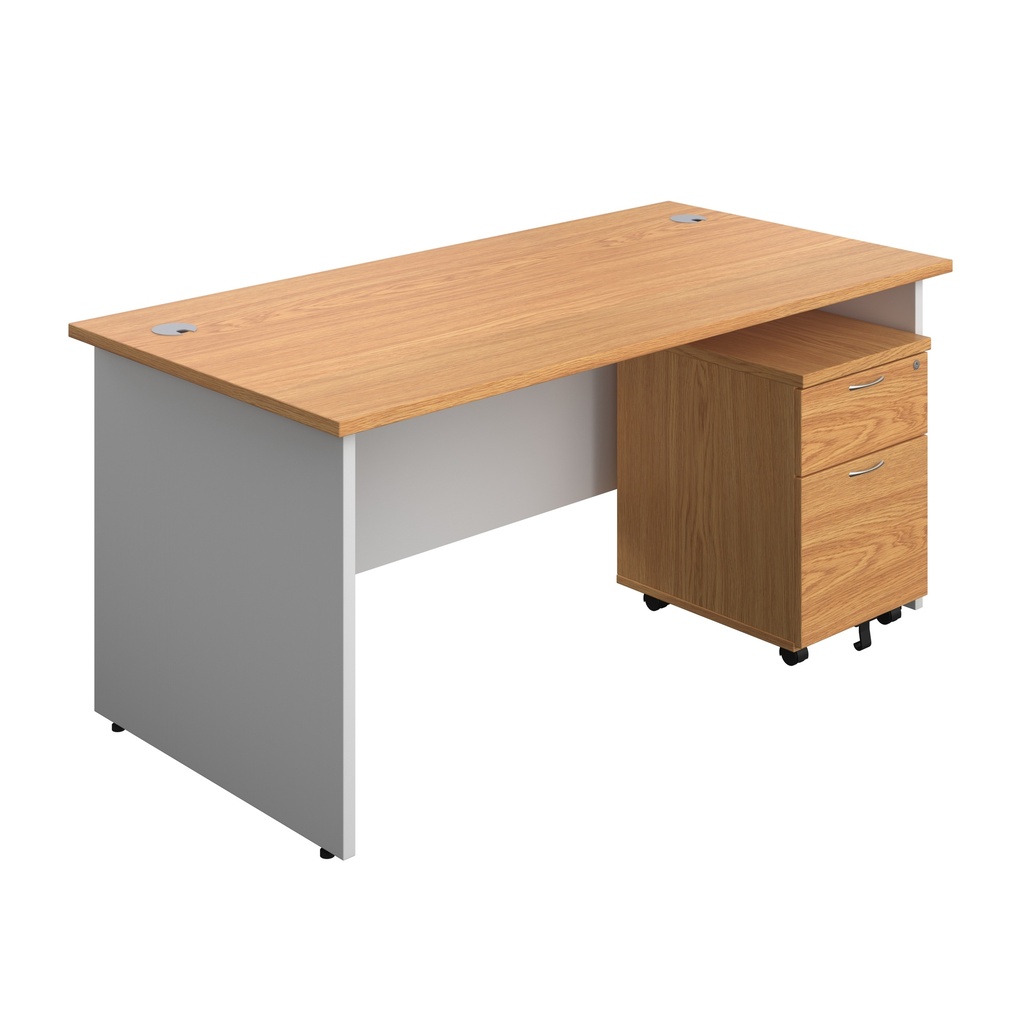 Panel Plus Rectangular Desk + 2 Drawer Mobile Pedestal Bundle (FSC) | 1600X800 | Nova Oak/White | 