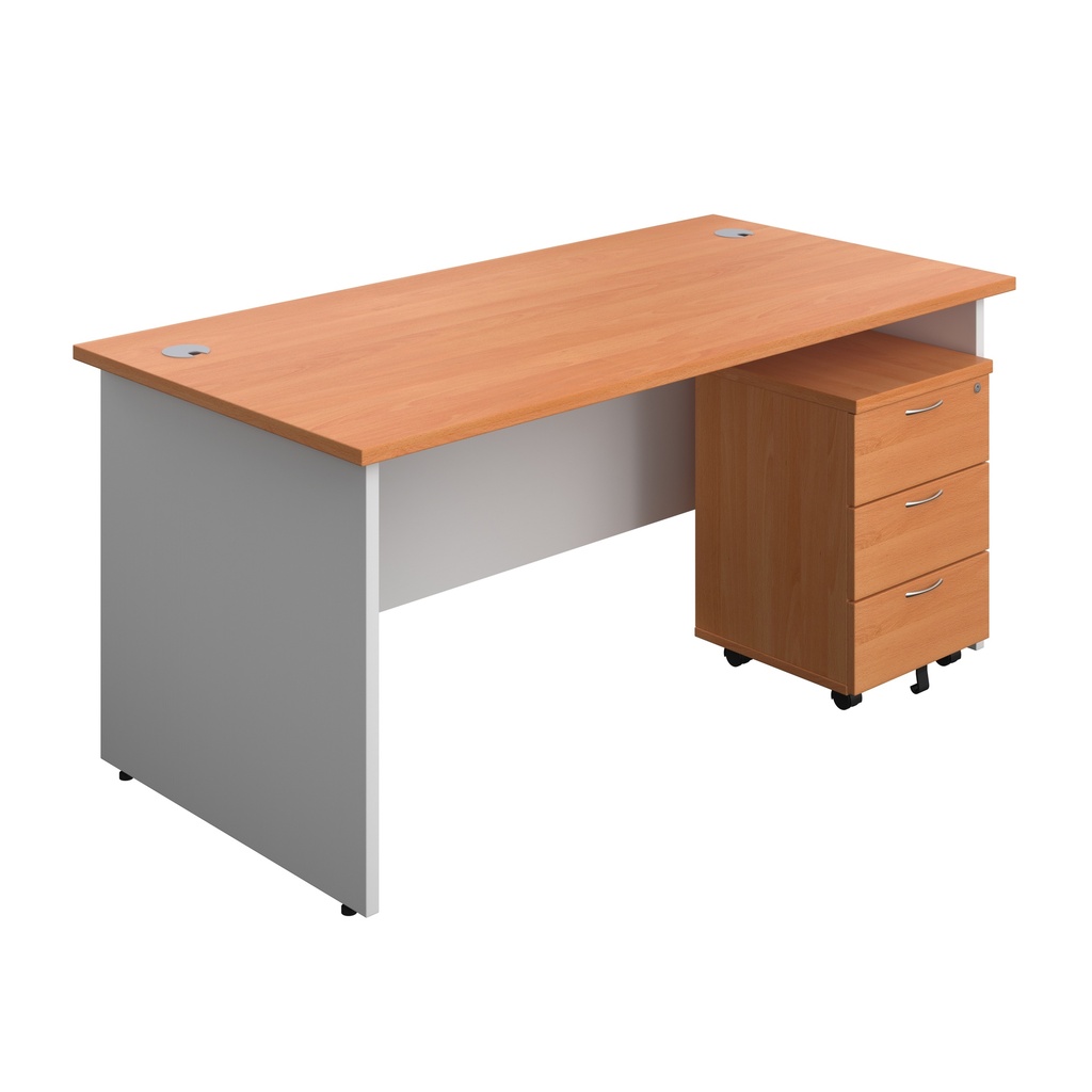 Panel Plus Rectangular Desk + 3 Drawer Mobile Pedestal Bundle (FSC) | 1600X800 | Beech/White | 