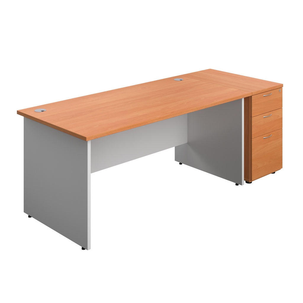 Panel Plus Rectangular Desk + Matching 3 Drawer Desk High Pedestal Bundle (FSC) | 800 Pedestal | 1600X800 | Beech/White