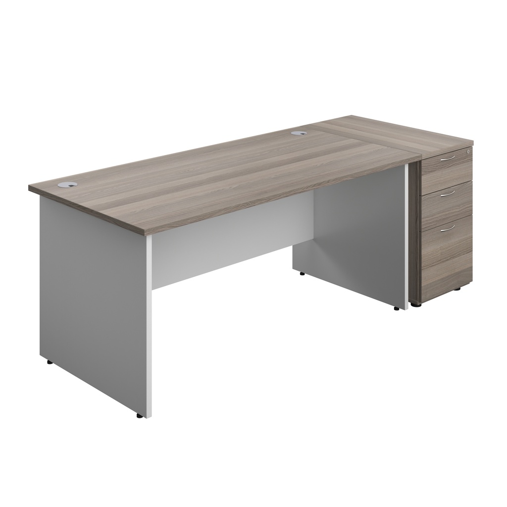 Panel Plus Rectangular Desk + Matching 3 Drawer Desk High Pedestal Bundle (FSC) | 800 Pedestal | 1600X800 | Grey Oak/White