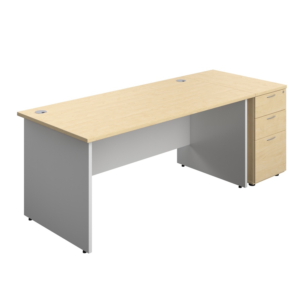 Panel Plus Rectangular Desk + Matching 3 Drawer Desk High Pedestal Bundle (FSC) | 800 Pedestal | 1600X800 | Maple/White