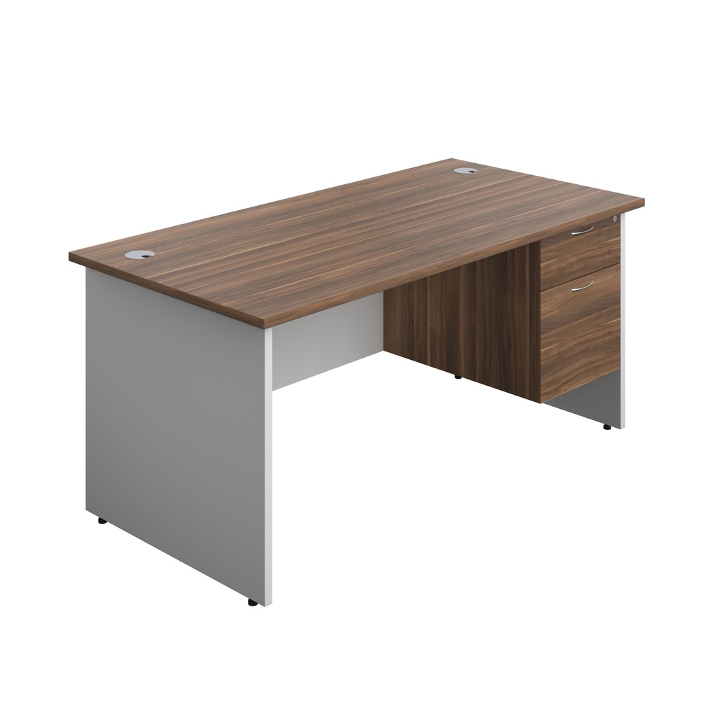 Panel Plus Rectangular Desk + 2 Drawer Fixed Pedestal Bundle (FSC) | 1600X800 | Dark Walnut/White | 