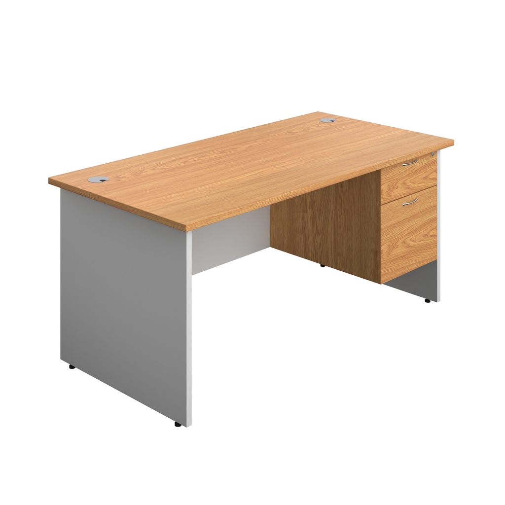 Panel Plus Rectangular Desk + 2 Drawer Fixed Pedestal Bundle (FSC) | 1600X800 | Nova Oak/White | 