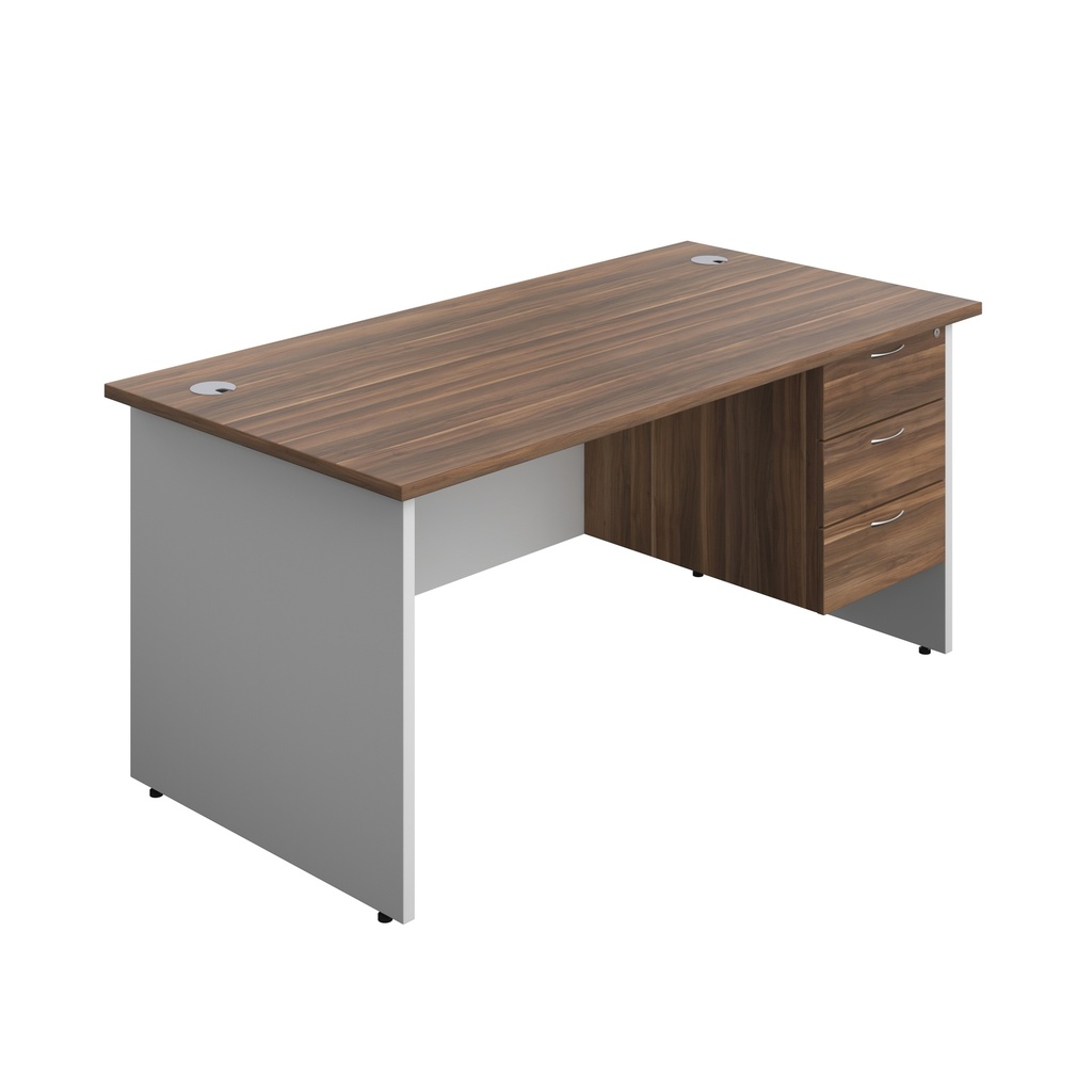 Panel Plus Rectangular Desk + 3 Drawer Fixed Pedestal Bundle (FSC) | 1600X800 | Dark Walnut/White | 
