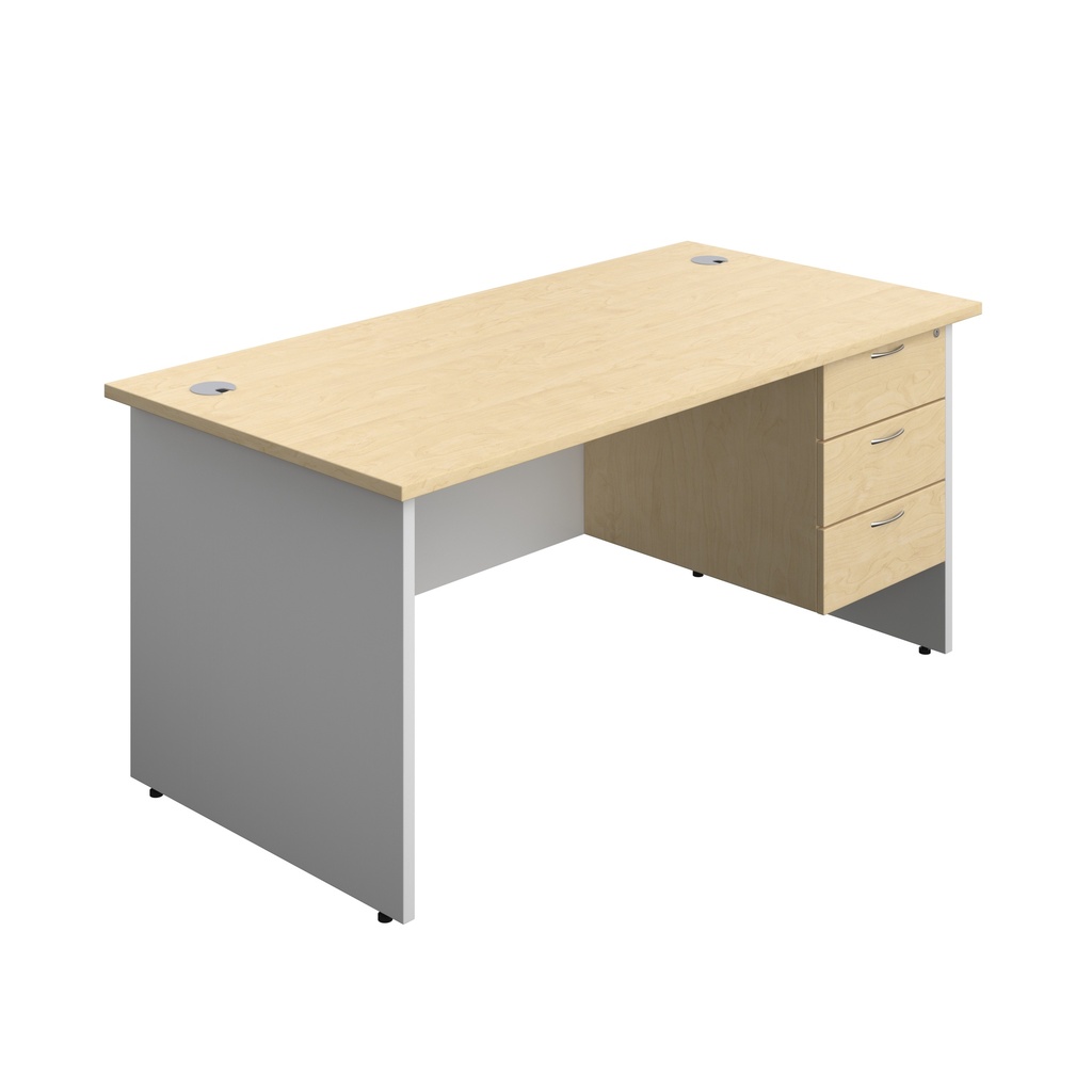 Panel Plus Rectangular Desk + 3 Drawer Fixed Pedestal Bundle (FSC) | 1600X800 | Maple/White | 