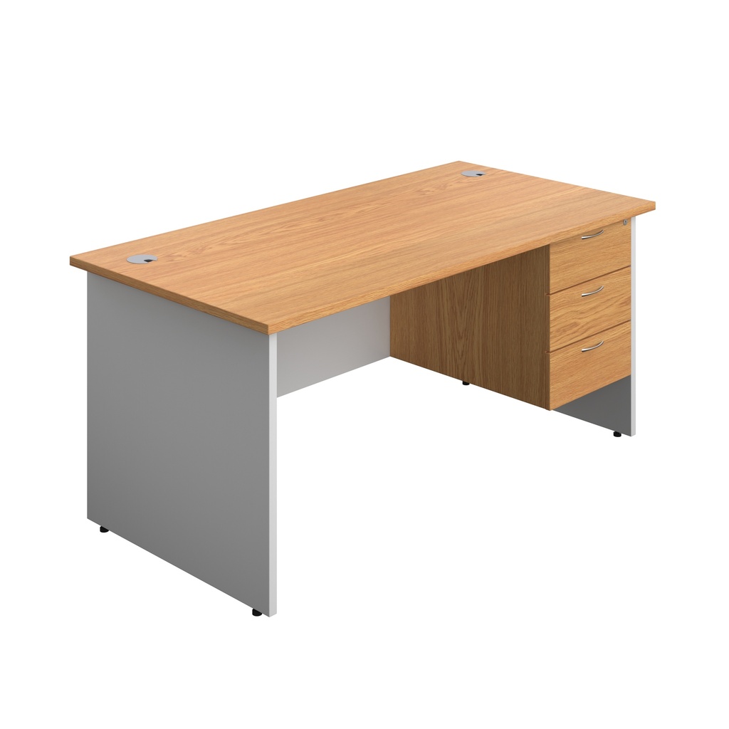 Panel Plus Rectangular Desk + 3 Drawer Fixed Pedestal Bundle (FSC) | 1600X800 | Nova Oak/White | 