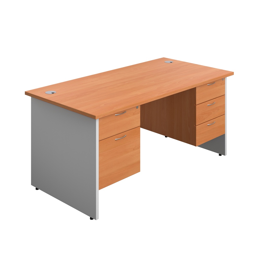 Panel Plus Rectangular Desk + 2 & 3 Drawer Fixed Pedestal Bundle (FSC) | 1600X800 | Beech/White | 