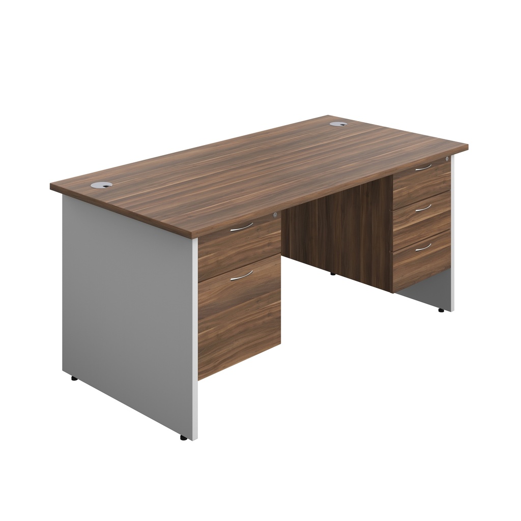 Panel Plus Rectangular Desk + 2 & 3 Drawer Fixed Pedestal Bundle (FSC) | 1600X800 | Dark Walnut/White | 