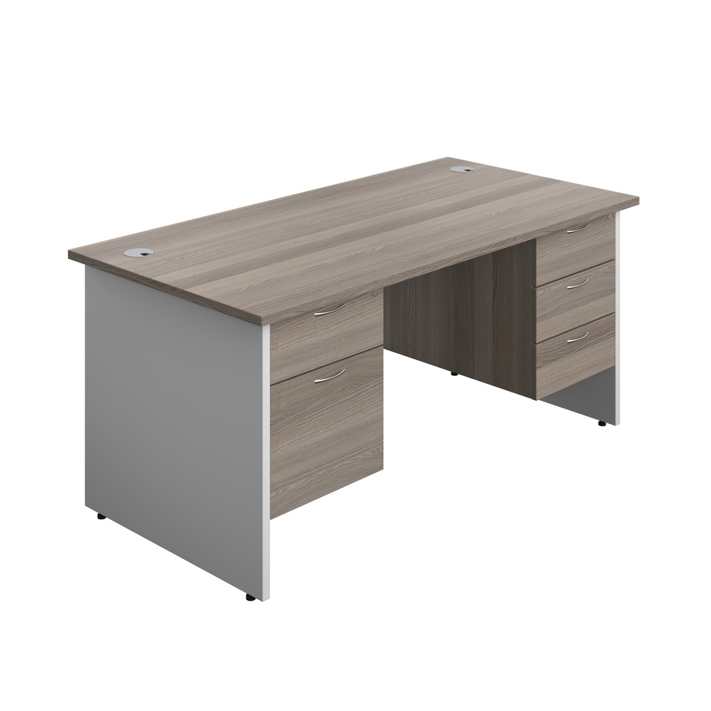 Panel Plus Rectangular Desk + 2 & 3 Drawer Fixed Pedestal Bundle (FSC) | 1600X800 | Grey Oak/White | 