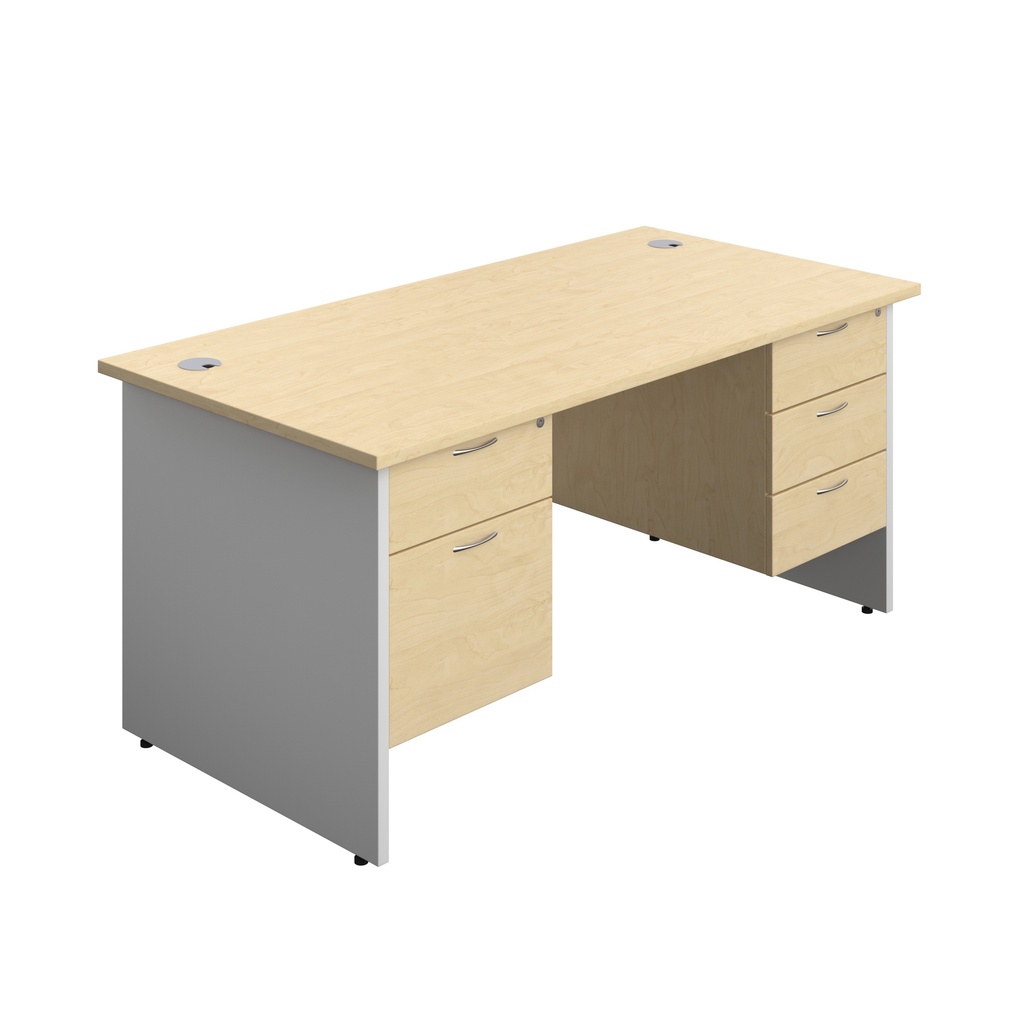Panel Plus Rectangular Desk + 2 & 3 Drawer Fixed Pedestal Bundle (FSC) | 1600X800 | Maple/White | 