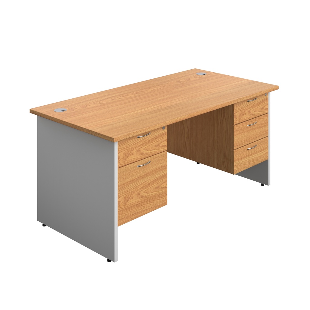 Panel Plus Rectangular Desk + 2 & 3 Drawer Fixed Pedestal Bundle (FSC) | 1600X800 | Nova Oak/White | 