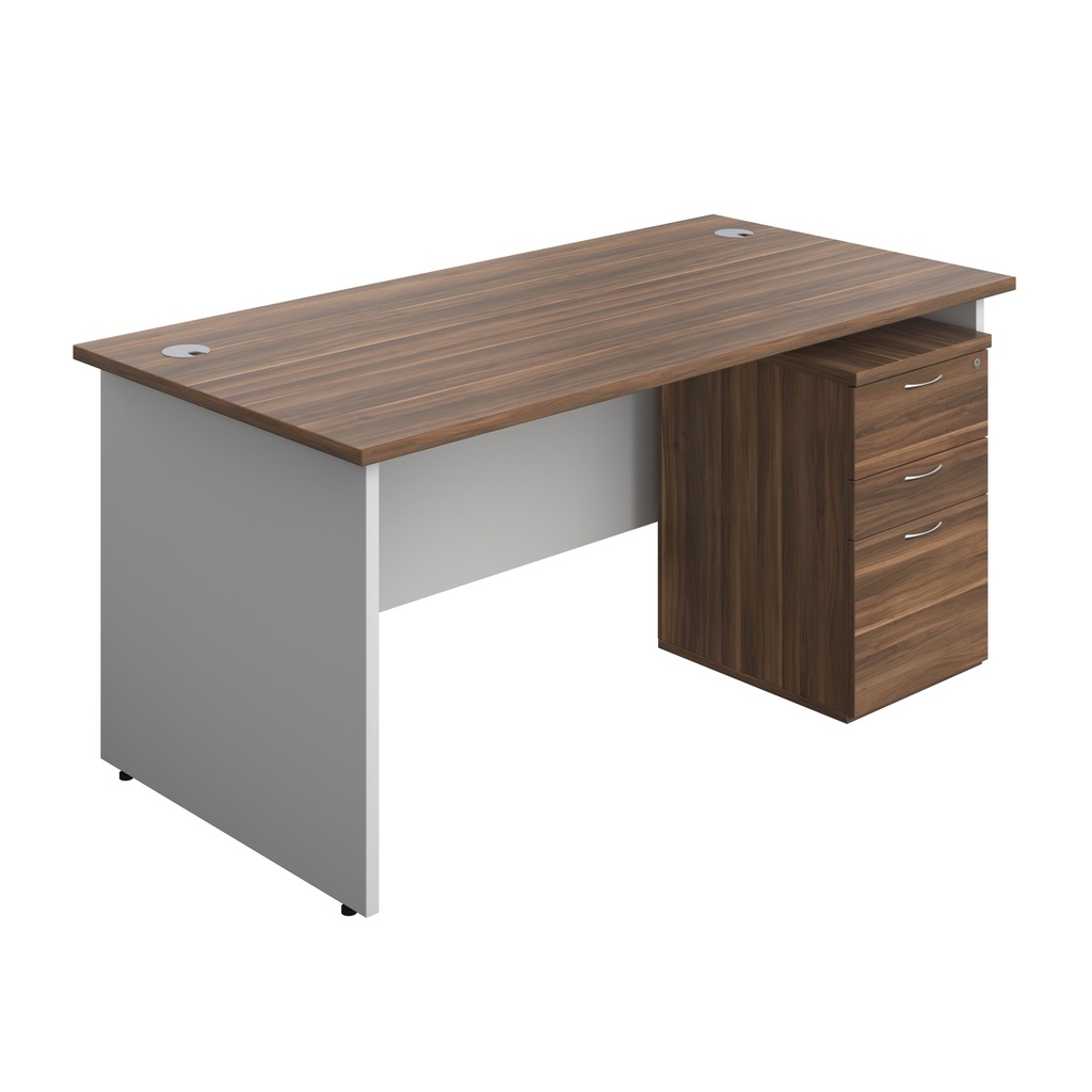 Panel Plus Rectangular Desk + 3 Drawer High Mobile Pedestal Bundle (FSC) | 1600X800 | Dark Walnut/White | 