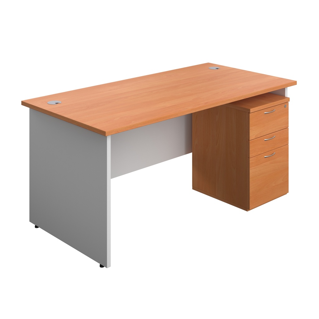 Panel Plus Rectangular Desk + 3 Drawer Under Desk Pedestal Bundle (FSC) | 1600X800 | Beech/White | 
