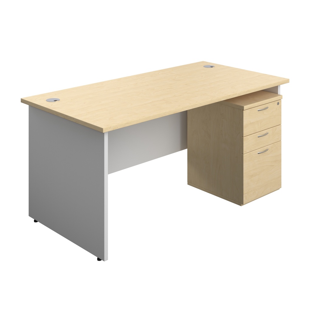 Panel Plus Rectangular Desk + 3 Drawer Under Desk Pedestal Bundle (FSC) | 1600X800 | Maple/White | 