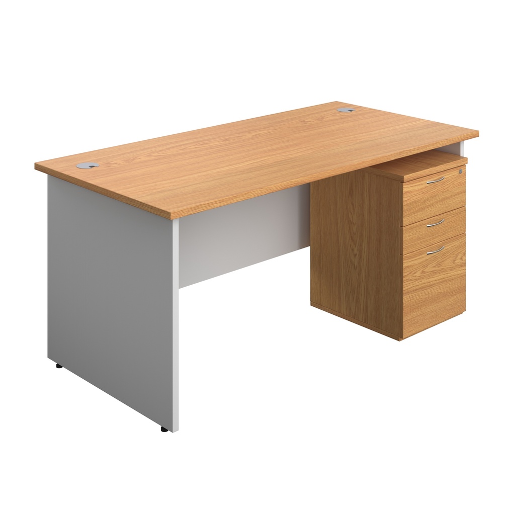 Panel Plus Rectangular Desk + 3 Drawer Under Desk Pedestal Bundle (FSC) | 1600X800 | Nova Oak/White | 