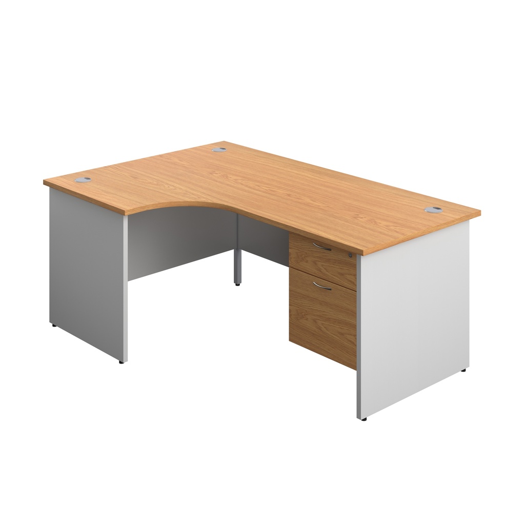 Panel Plus Left Radial Desk + 2 Drawer Fixed Pedestal Bundle (FSC) | 1800X1200 | Nova Oak/White | 