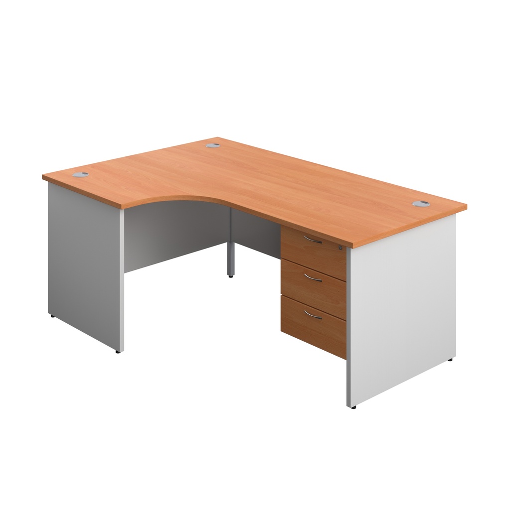 Panel Plus Left Radial Desk + 3 Drawer Fixed Pedestal Bundle (FSC) | 1800X1200 | Beech/White | 