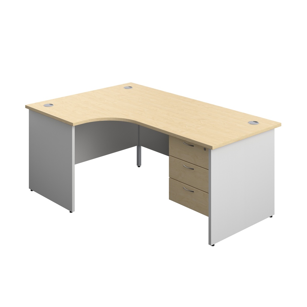 Panel Plus Left Radial Desk + 3 Drawer Fixed Pedestal Bundle (FSC) | 1800X1200 | Maple/White | 