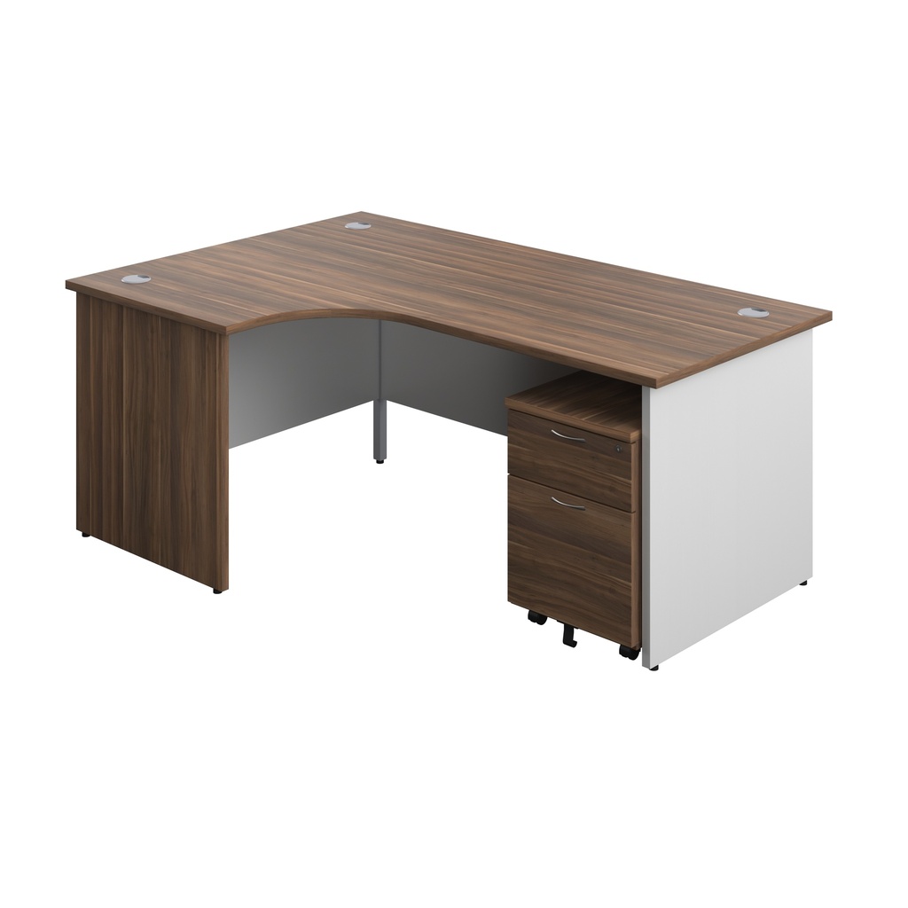 Panel Plus Left Radial Desk + 2 Drawer Mobile Pedestal Bundle (FSC) | 1800X1200 | Dark Walnut/White | 
