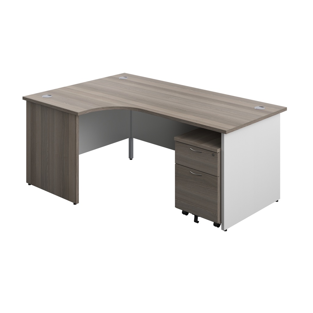 Panel Plus Left Radial Desk + 2 Drawer Mobile Pedestal Bundle (FSC) | 1800X1200 | Grey Oak/White | 