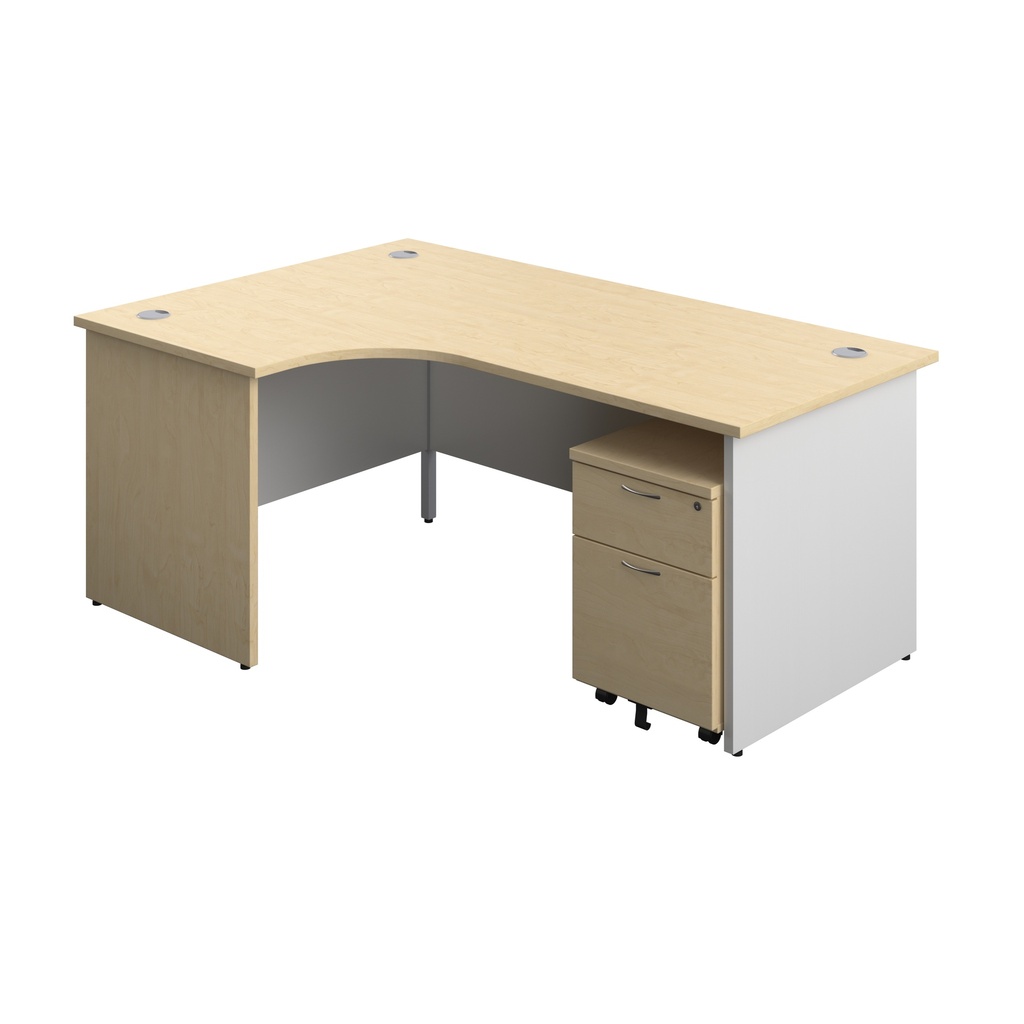 Panel Plus Left Radial Desk + 2 Drawer Mobile Pedestal Bundle (FSC) | 1800X1200 | Maple/White | 
