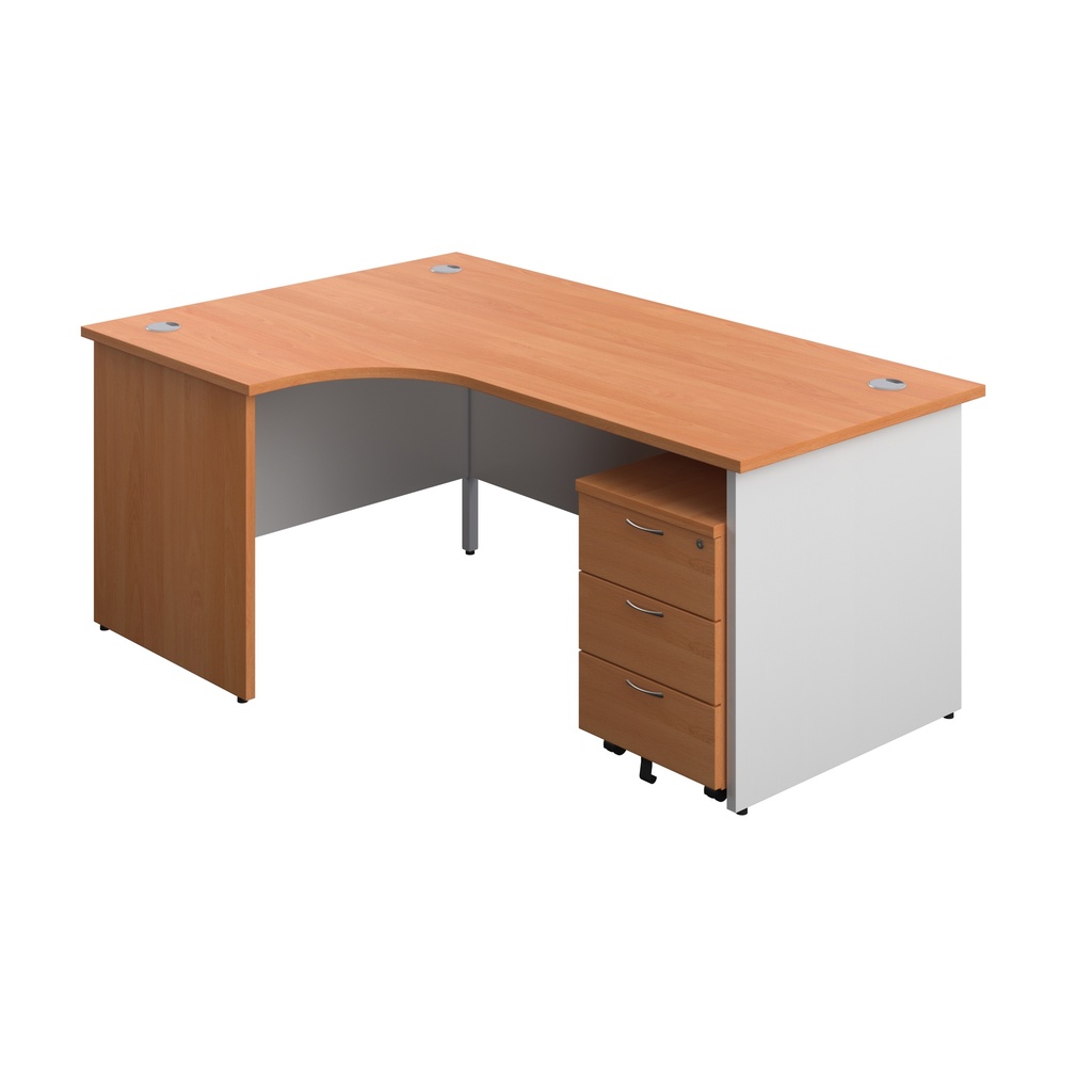 Panel Plus Left Radial Desk + 3 Drawer Mobile Pedestal Bundle (FSC) | 1800X1200 | Beech/White | 
