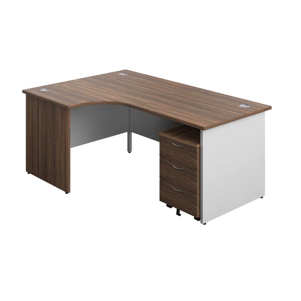 Panel Plus Left Radial Desk + 3 Drawer Mobile Pedestal Bundle (FSC) | 1800X1200 | Dark Walnut/White | 