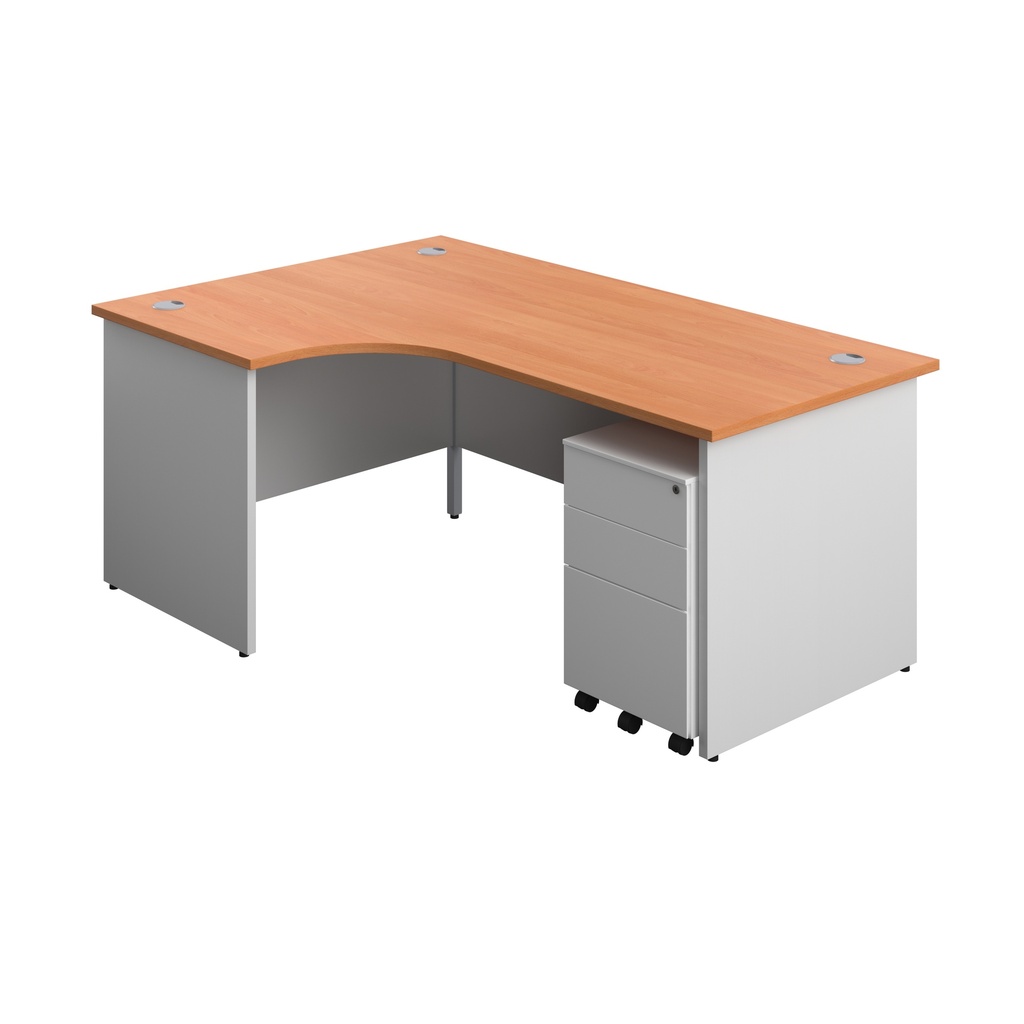 Panel Plus Left Radial Desk + 3 Drawer Steel Mobile Pedestal Bundle (FSC) | 1800X1200 | Beech/White | 