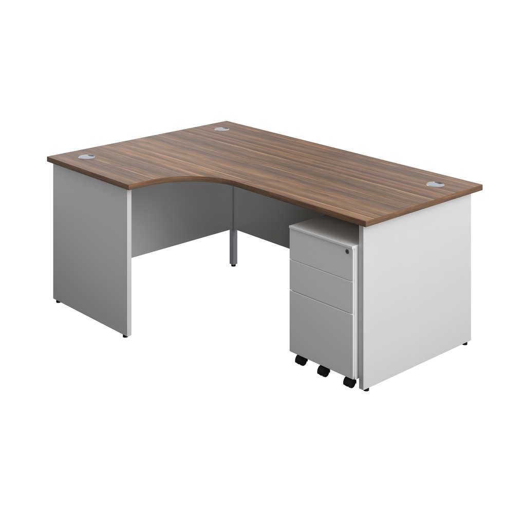 Panel Plus Left Radial Desk + 3 Drawer Steel Mobile Pedestal Bundle (FSC) | 1800X1200 | Dark Walnut/White | 