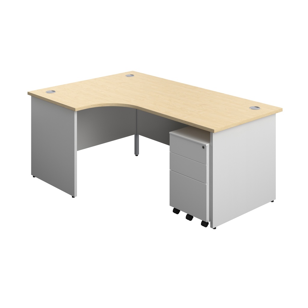 Panel Plus Left Radial Desk + 3 Drawer Steel Mobile Pedestal Bundle (FSC) | 1800X1200 | Maple/White | 
