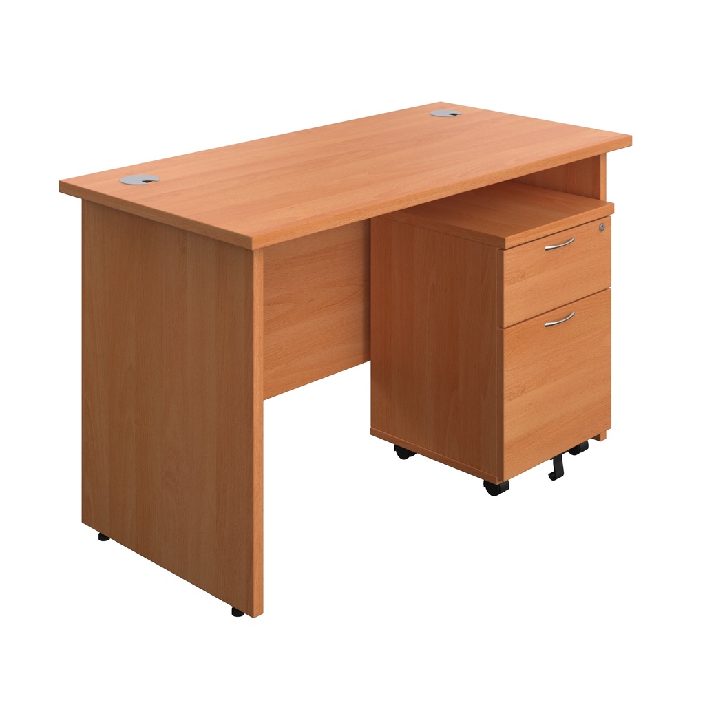 Panel Rectangular Desk + 2 Drawer Mobile Pedestal Bundle (FSC) | 1200X600 | Beech/Beech | 