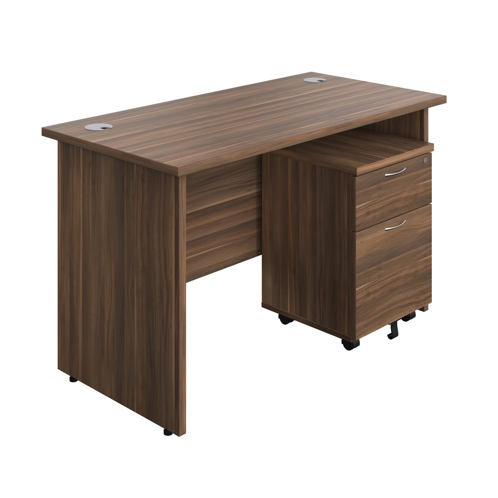 Panel Rectangular Desk + 2 Drawer Mobile Pedestal Bundle (FSC) | 1200X600 | Dark Walnut/Dark Walnut | 