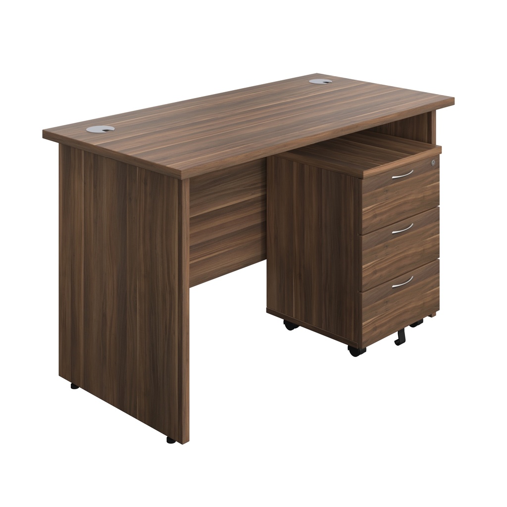 Panel Rectangular Desk + 3 Drawer Mobile Pedestal Bundle (FSC) | 1200X600 | Dark Walnut/Dark Walnut | 