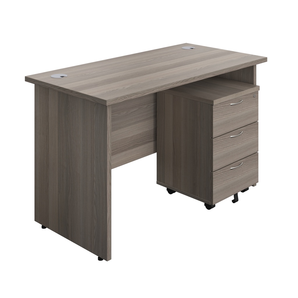 Panel Rectangular Desk + 3 Drawer Mobile Pedestal Bundle (FSC) | 1200X600 | Grey Oak/Grey Oak | 