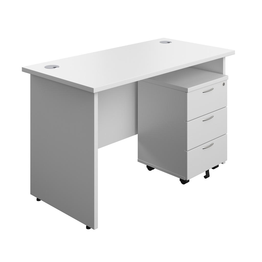 Panel Rectangular Desk + 3 Drawer Mobile Pedestal Bundle (FSC) | 1200X600 | White/White | 
