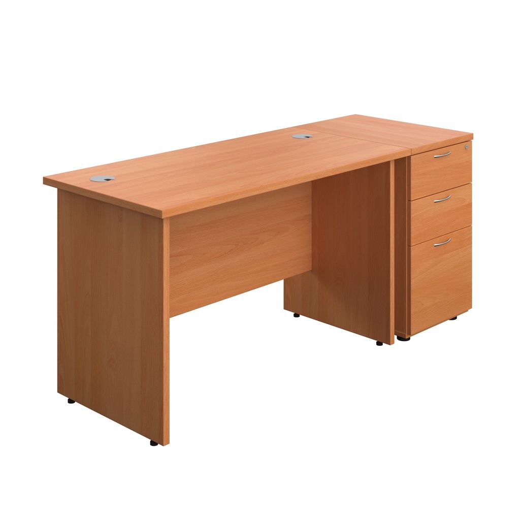 Panel Rectangular Desk + 3 Drawer Desk High Pedestal Bundle (FSC) | 1200X600 | Beech/Beech | 