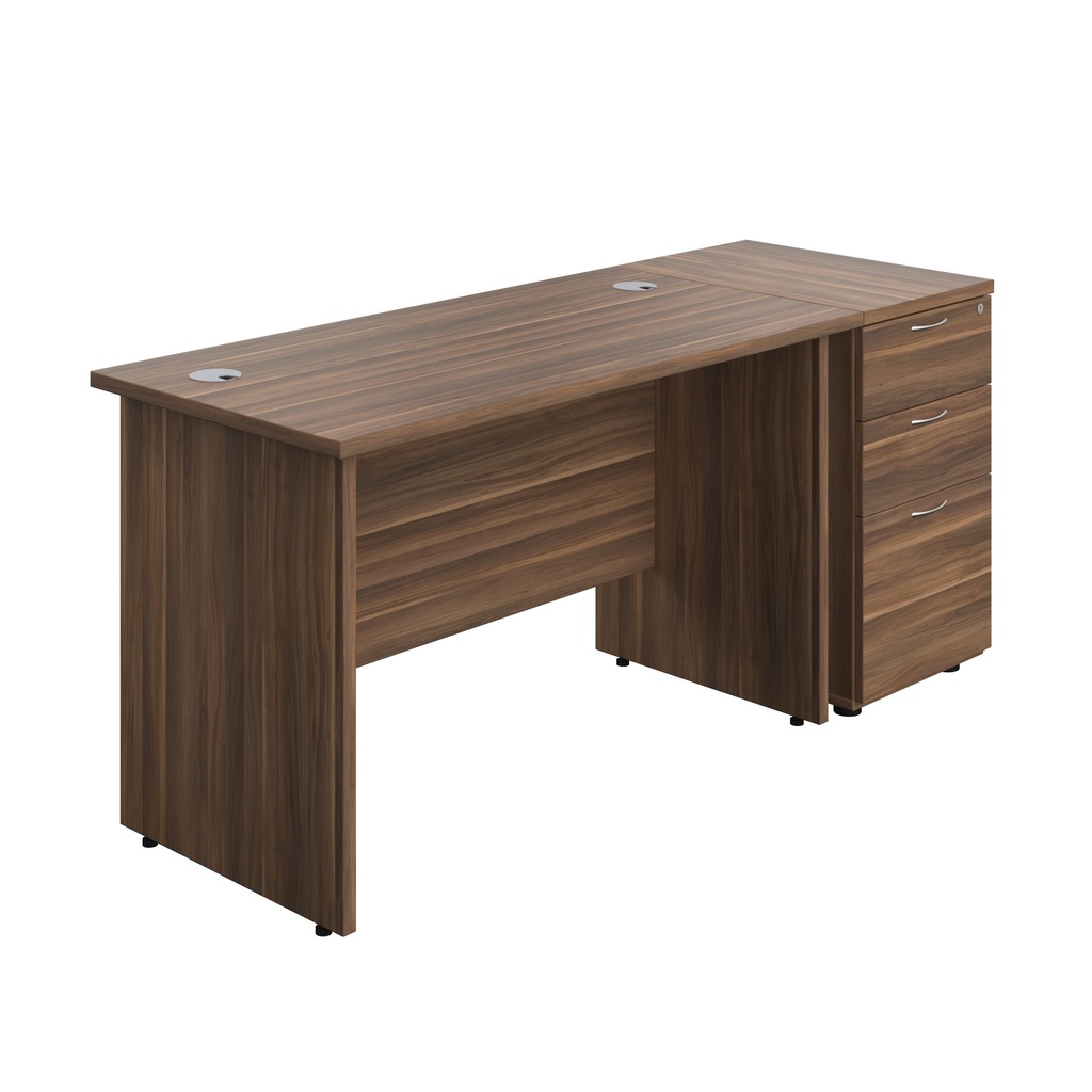 Panel Rectangular Desk + 3 Drawer Desk High Pedestal Bundle (FSC) | 1200X600 | Dark Walnut/Dark Walnut | 