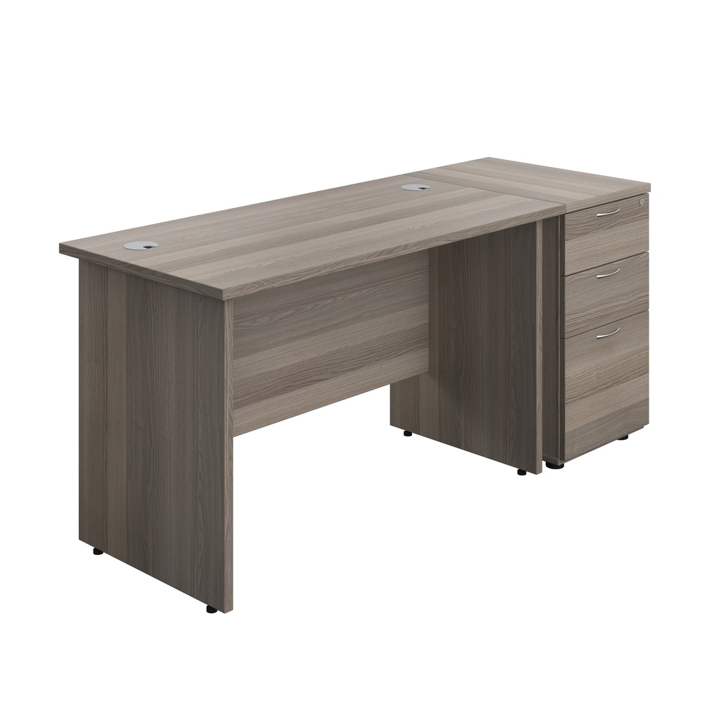 Panel Rectangular Desk + 3 Drawer Desk High Pedestal Bundle (FSC) | 1200X600 | Grey Oak/Grey Oak | 