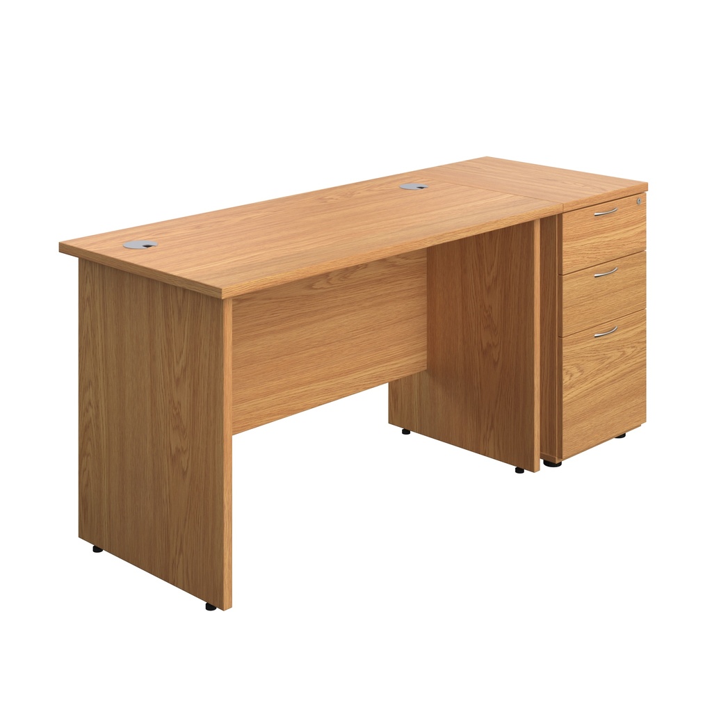 Panel Rectangular Desk + 3 Drawer Desk High Pedestal Bundle (FSC) | 1200X600 | Nova Oak/Nova Oak | 