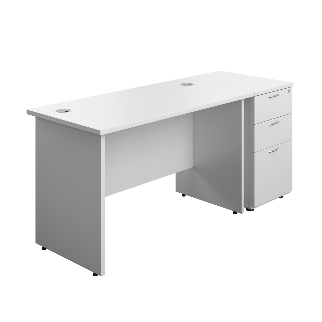 Panel Rectangular Desk + 3 Drawer Desk High Pedestal Bundle (FSC) | 1200X600 | White/White | 