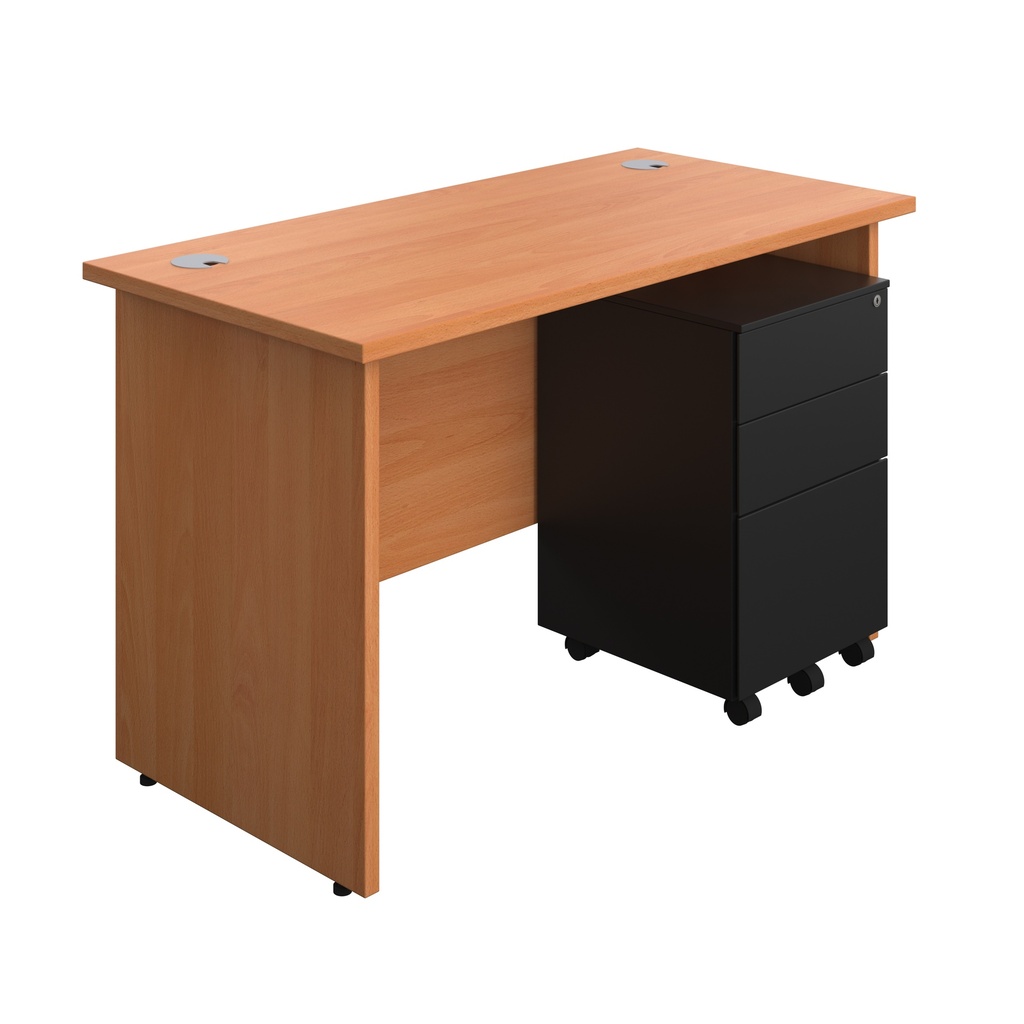 Panel Rectangular Desk + 3 Drawer Steel Pedestal Bundle (FSC) | 1200X600 | Beech/Black | 