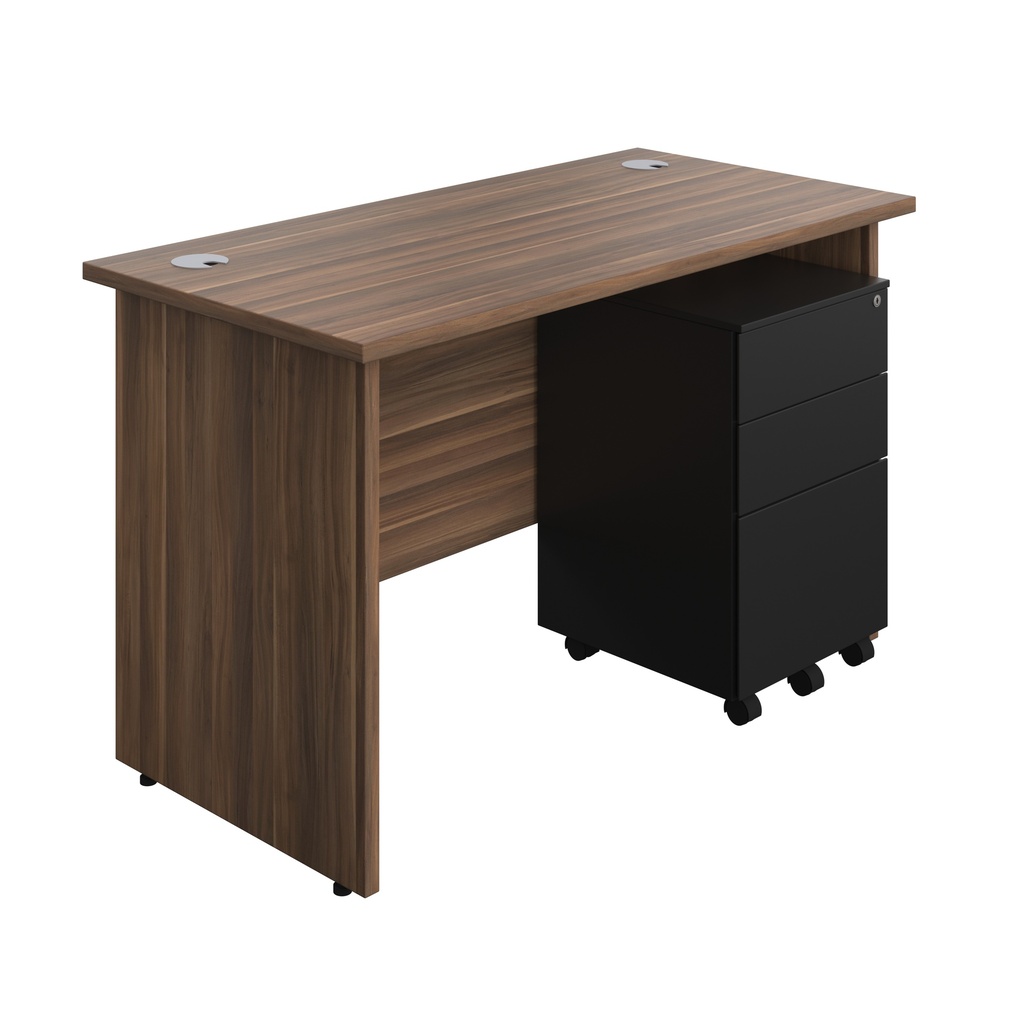 Panel Rectangular Desk + 3 Drawer Steel Pedestal Bundle (FSC) | 1200X600 | Dark Walnut/Black | 