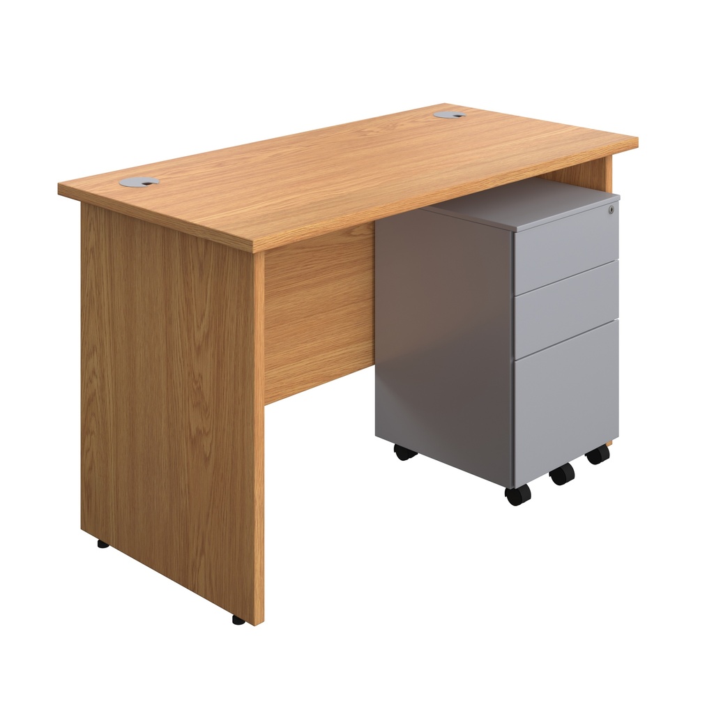 Panel Rectangular Desk + 3 Drawer Steel Pedestal Bundle (FSC) | 1200X600 | Nova Oak/Silver | 