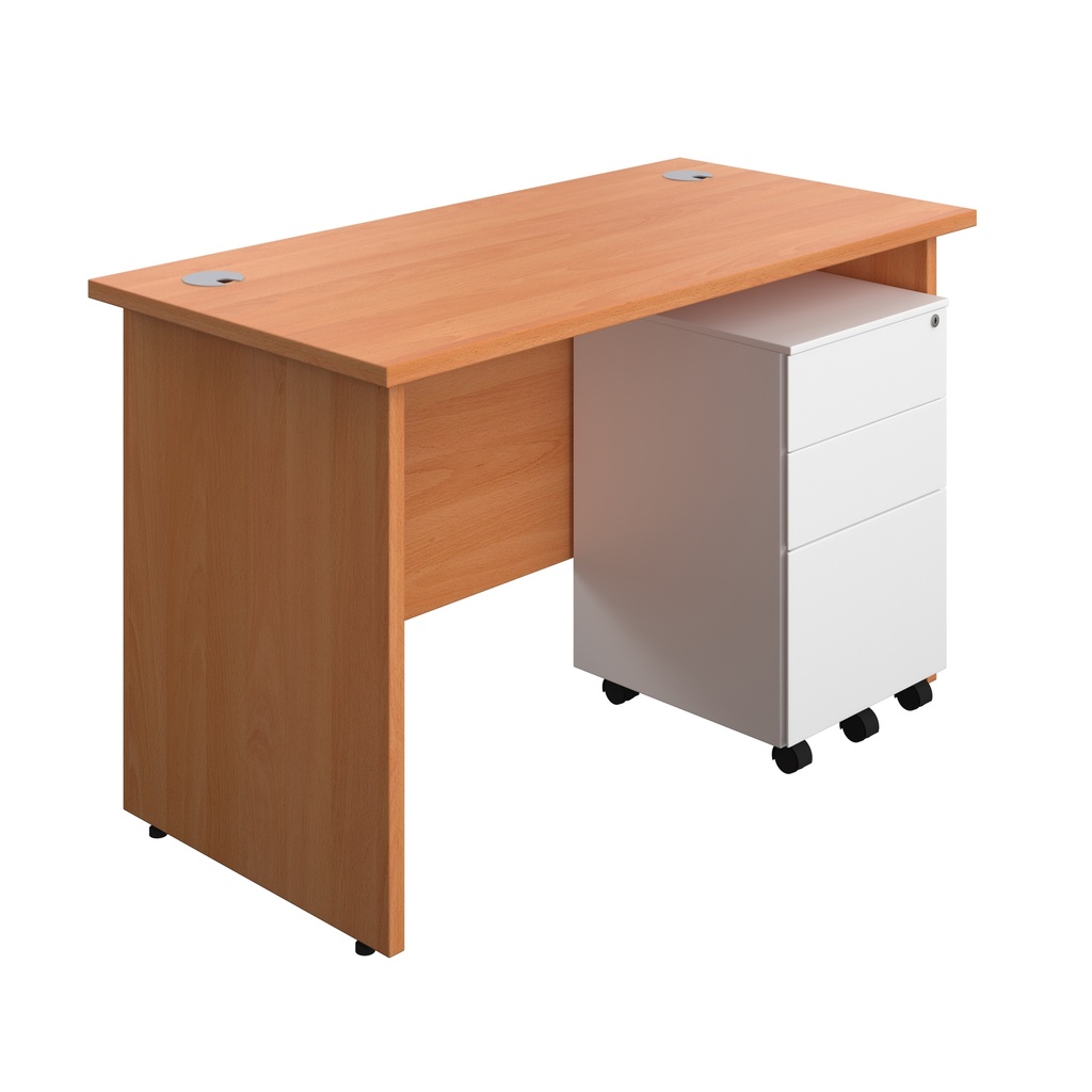 Panel Rectangular Desk + 3 Drawer Steel Pedestal Bundle (FSC) | 1200X600 | Beech/White | 